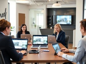 Birou imobiliar modern cu instrumente digitale utilizate eficient.