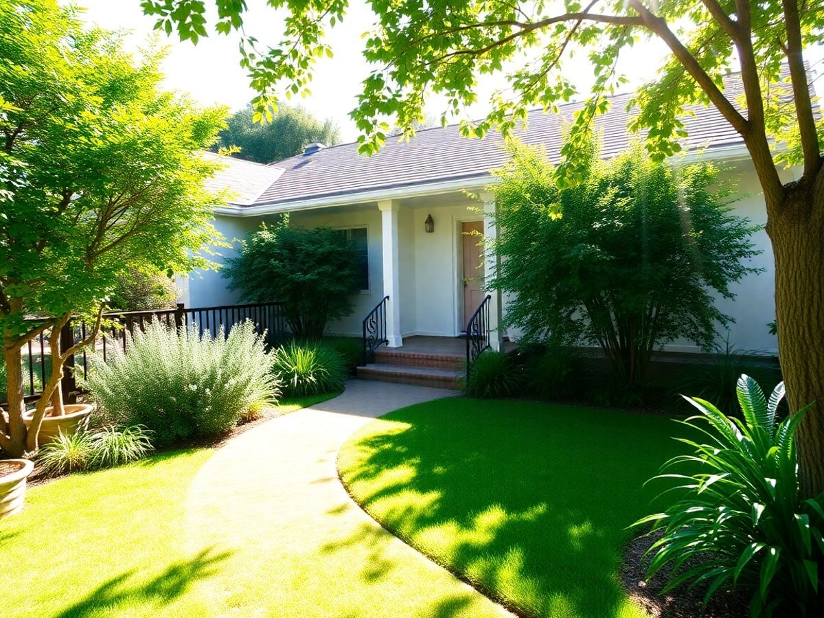 Casă modernă cu grădină luxuriantă.