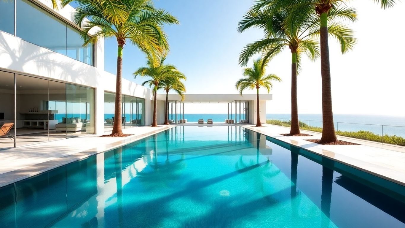 Vila de lux cu piscină infinită și vedere la ocean.